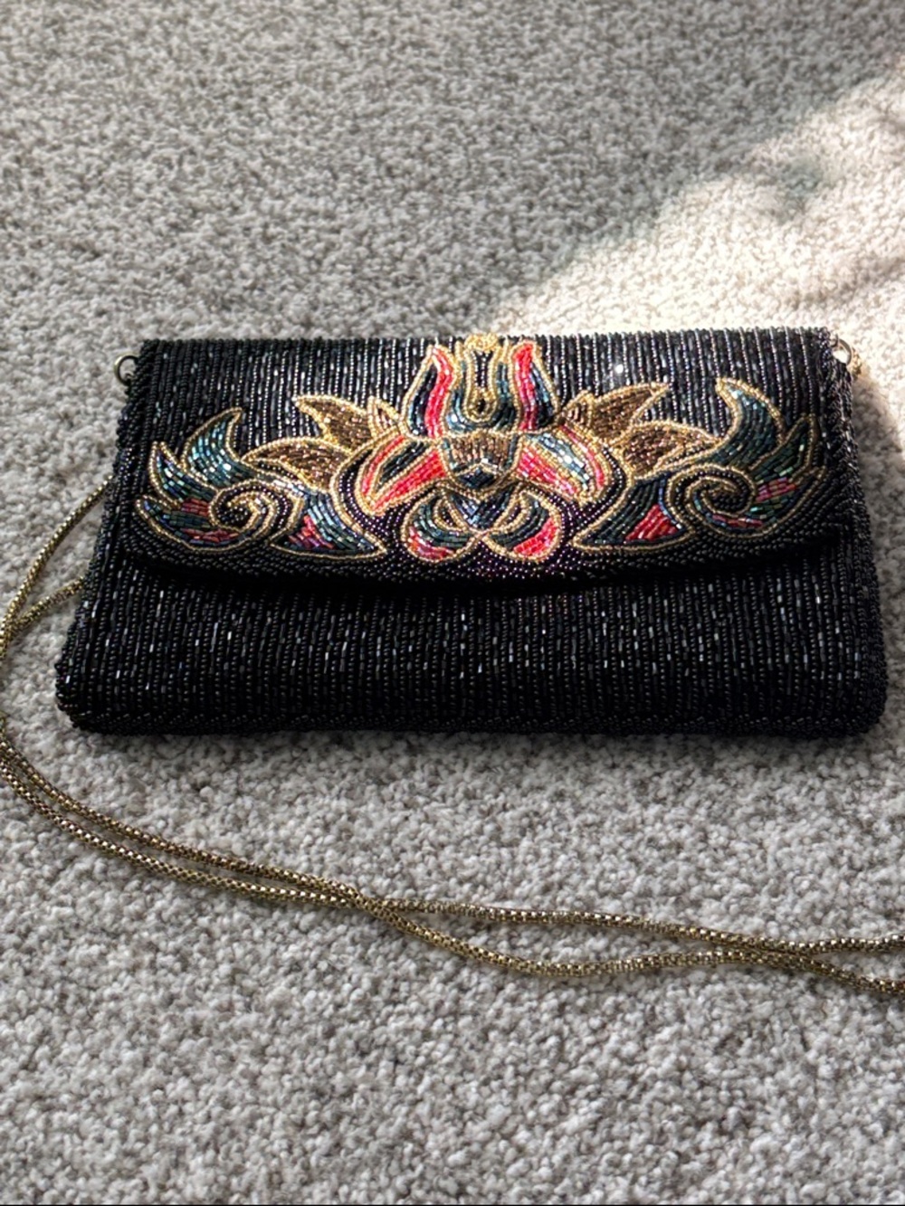 Regale Ltd. Embellished Black Beaded Crossbody Clutch, Perfect condition, Chain
